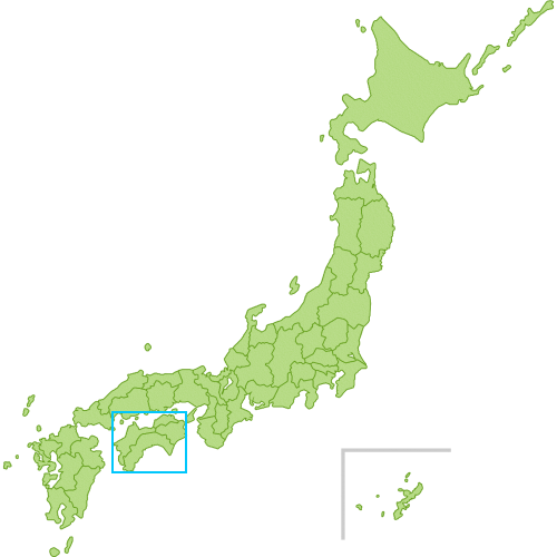 四国の位置を示す日本地図