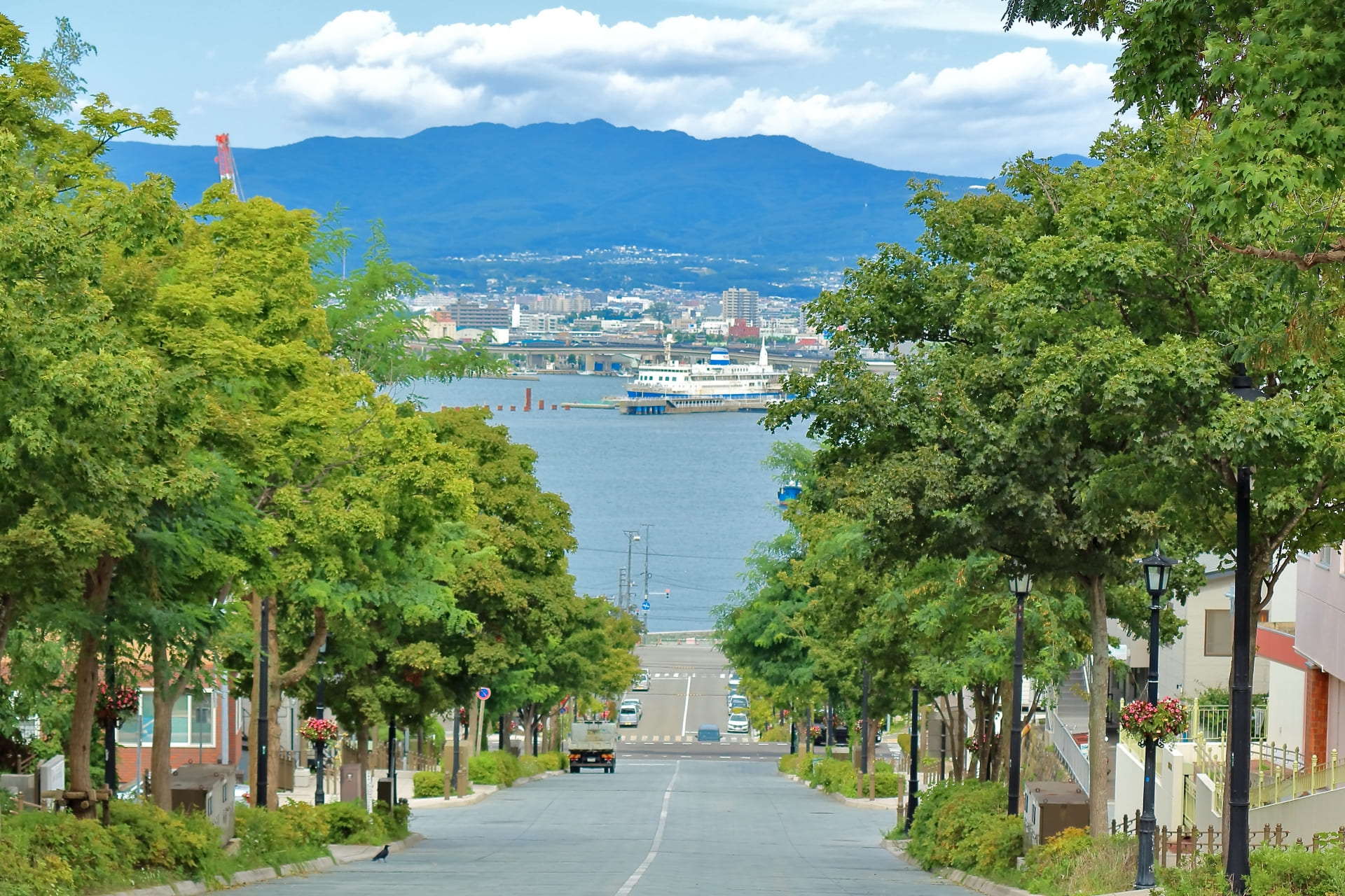 函館・八幡坂から港と函館湾を望む