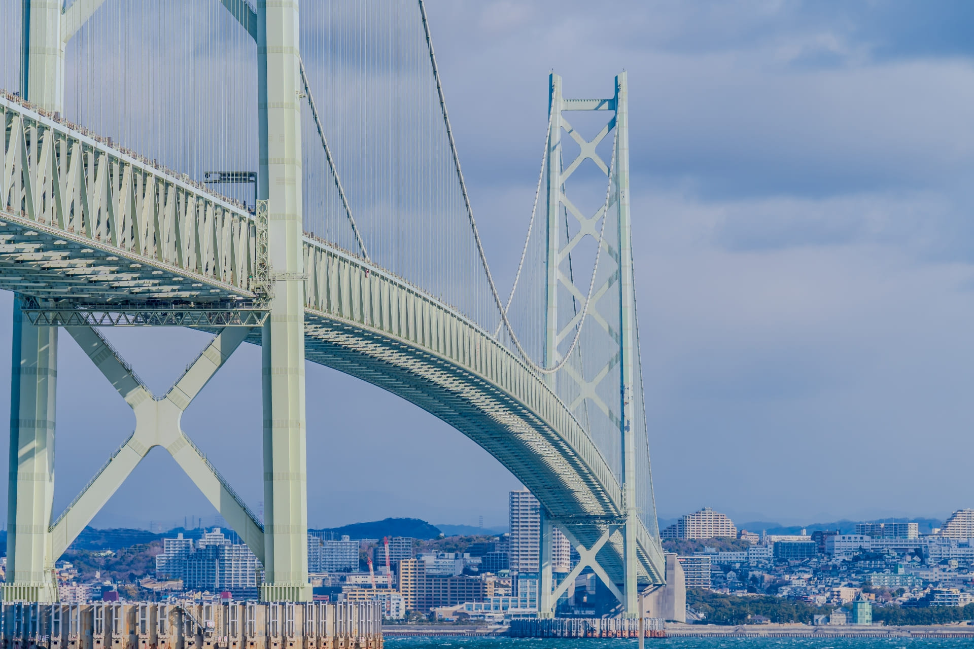 Akashi Kaikyo Bridge — one of the world's longest suspension bridges with towers standing 298 m tall