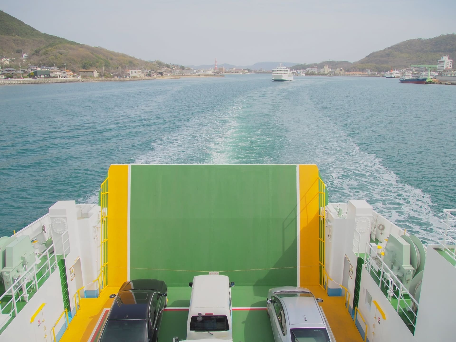 Cars loaded on a ferry car deck